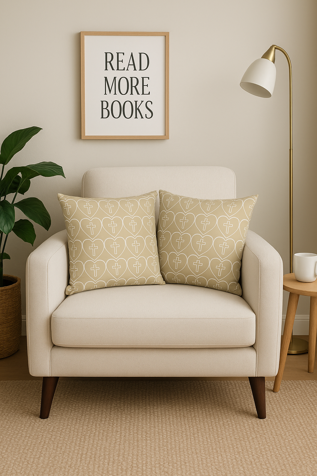 Caramel Decorative Throw Pillow - Hearts + Cross Design