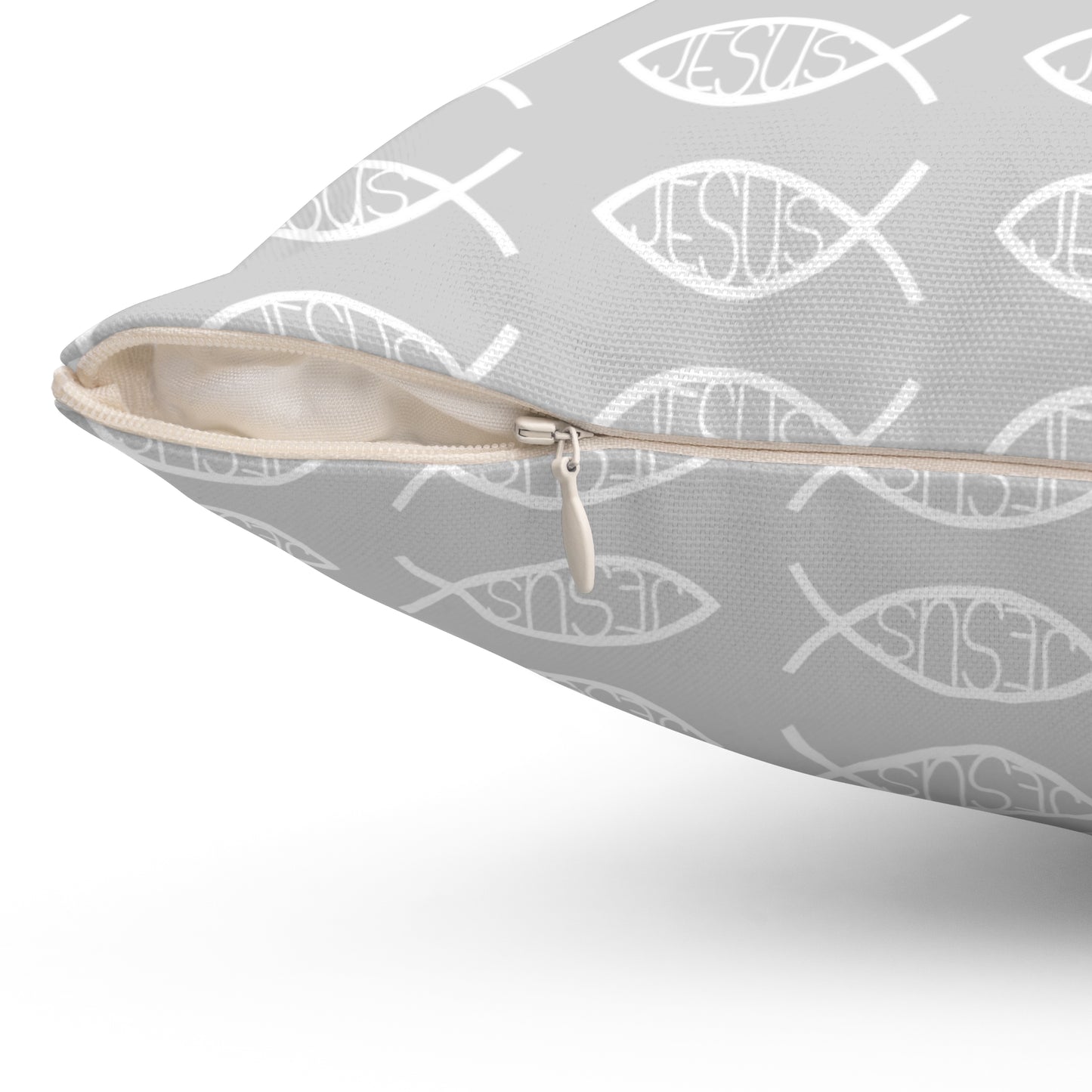 Decorative Throw Pillow - Grey and White Jesus Fish Matching Design