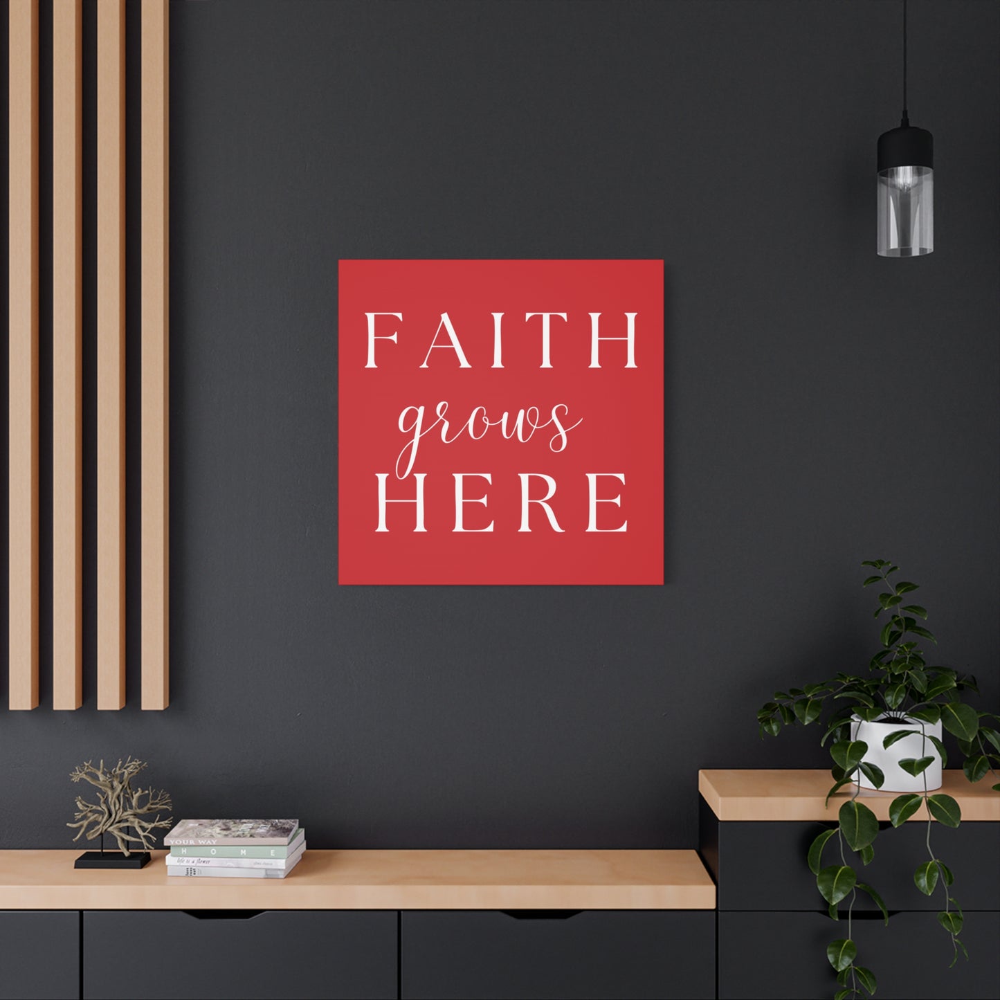 Red and White Wall Art Canvas - Faith Grows Here