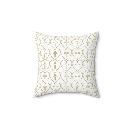 Decorative Throw Pillow - Matching Hearts + Cross Design