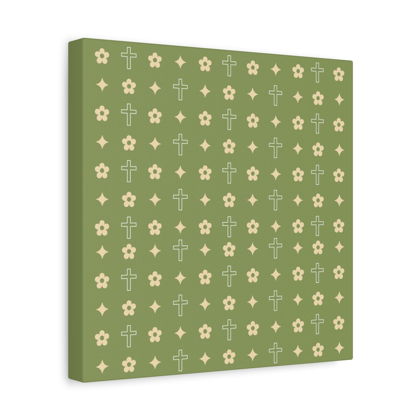 Wall Art Canvas - Army Green Daisy Cross Print