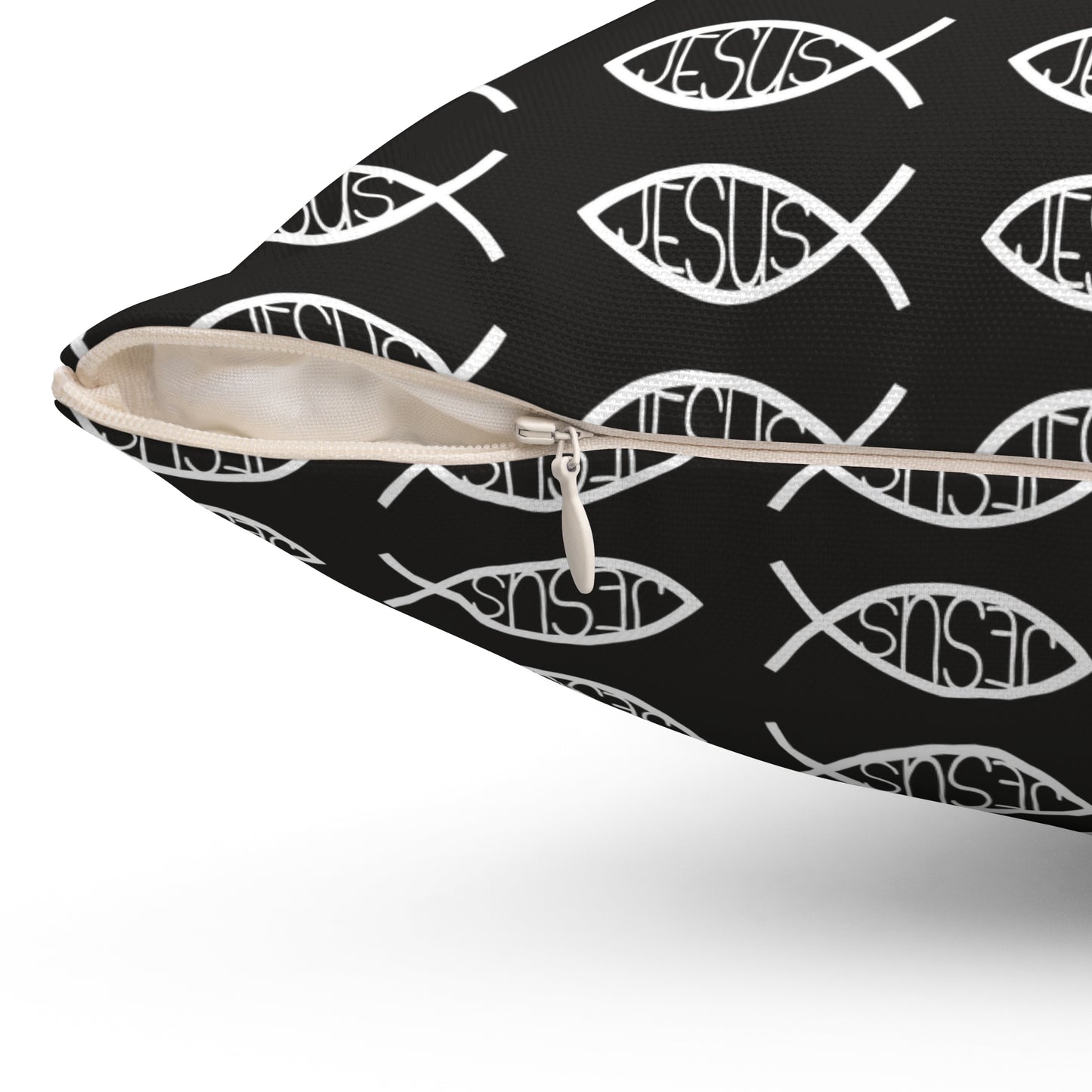 Decorative Throw Pillow - Black and White Jesus Fish Matching Design