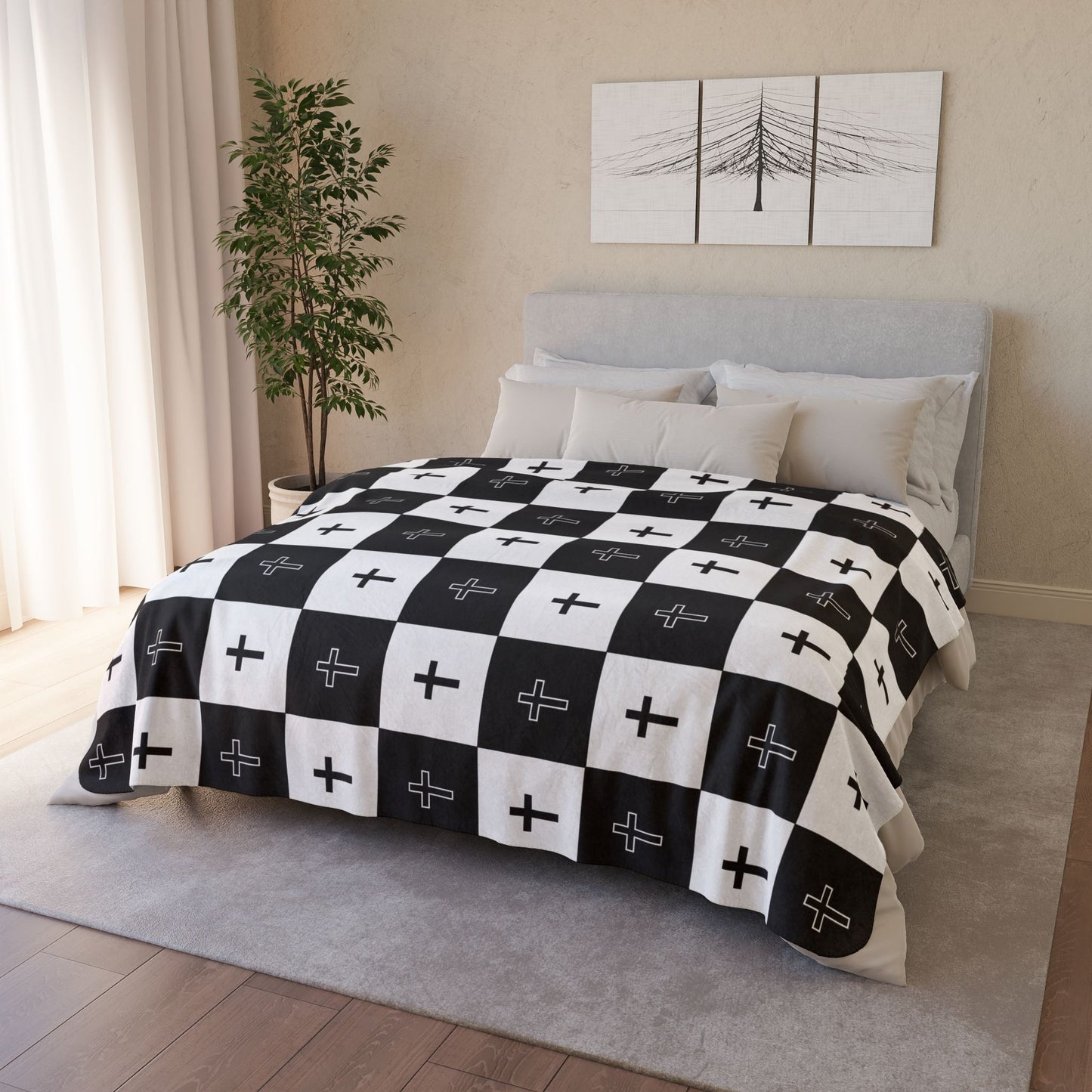 Checkered Cross Fleece Sherpa Blanket