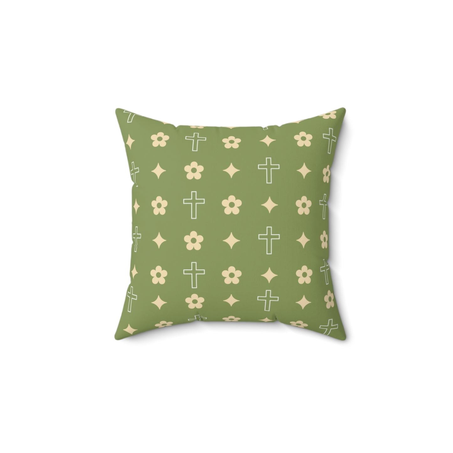 Decorative Throw Pillow - Army Green Daisy Cross Print