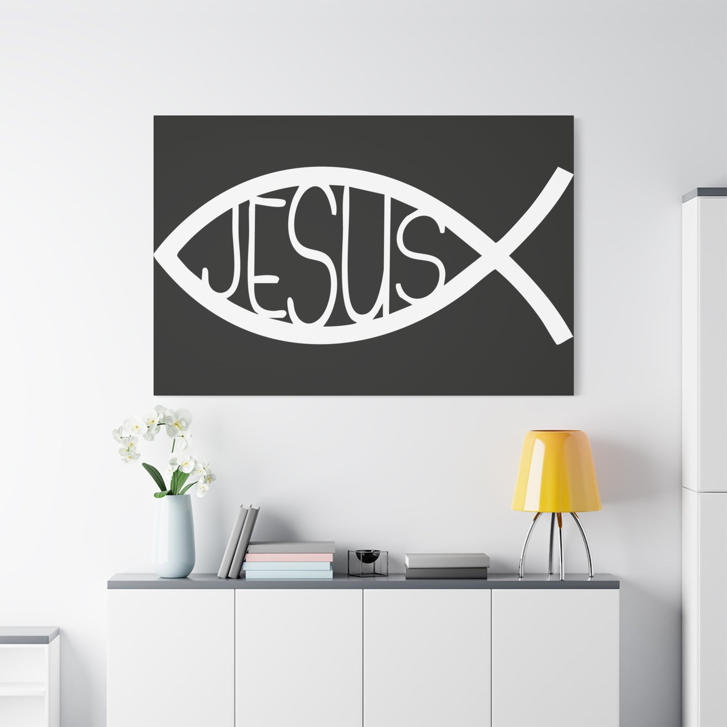 Black and White Jesus Fish - Wall Art Canvas