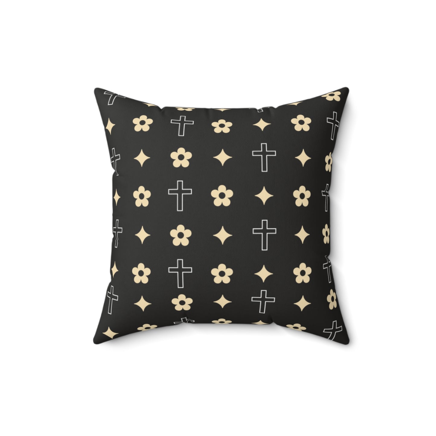 Decorative Throw Pillow - Black and White Daisy Cross Print