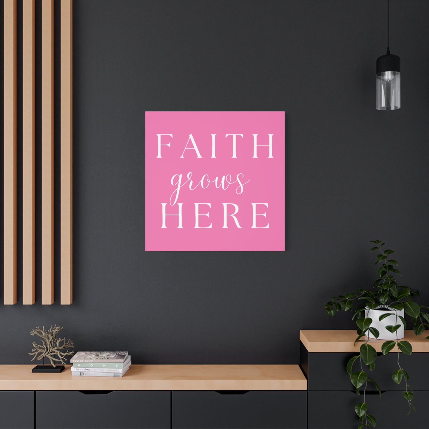 Pink and White Wall Art Canvas - Faith Grows Here