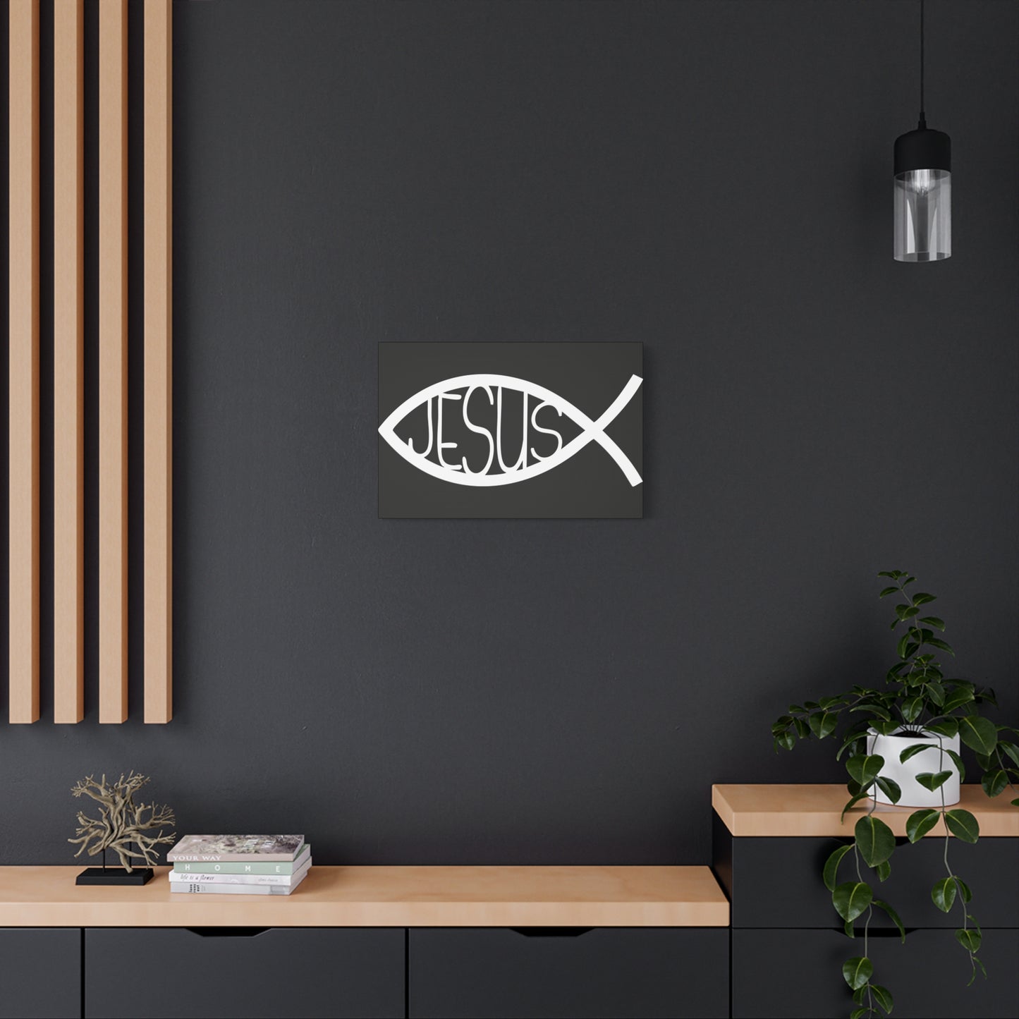 Black and White Jesus Fish - Wall Art Canvas