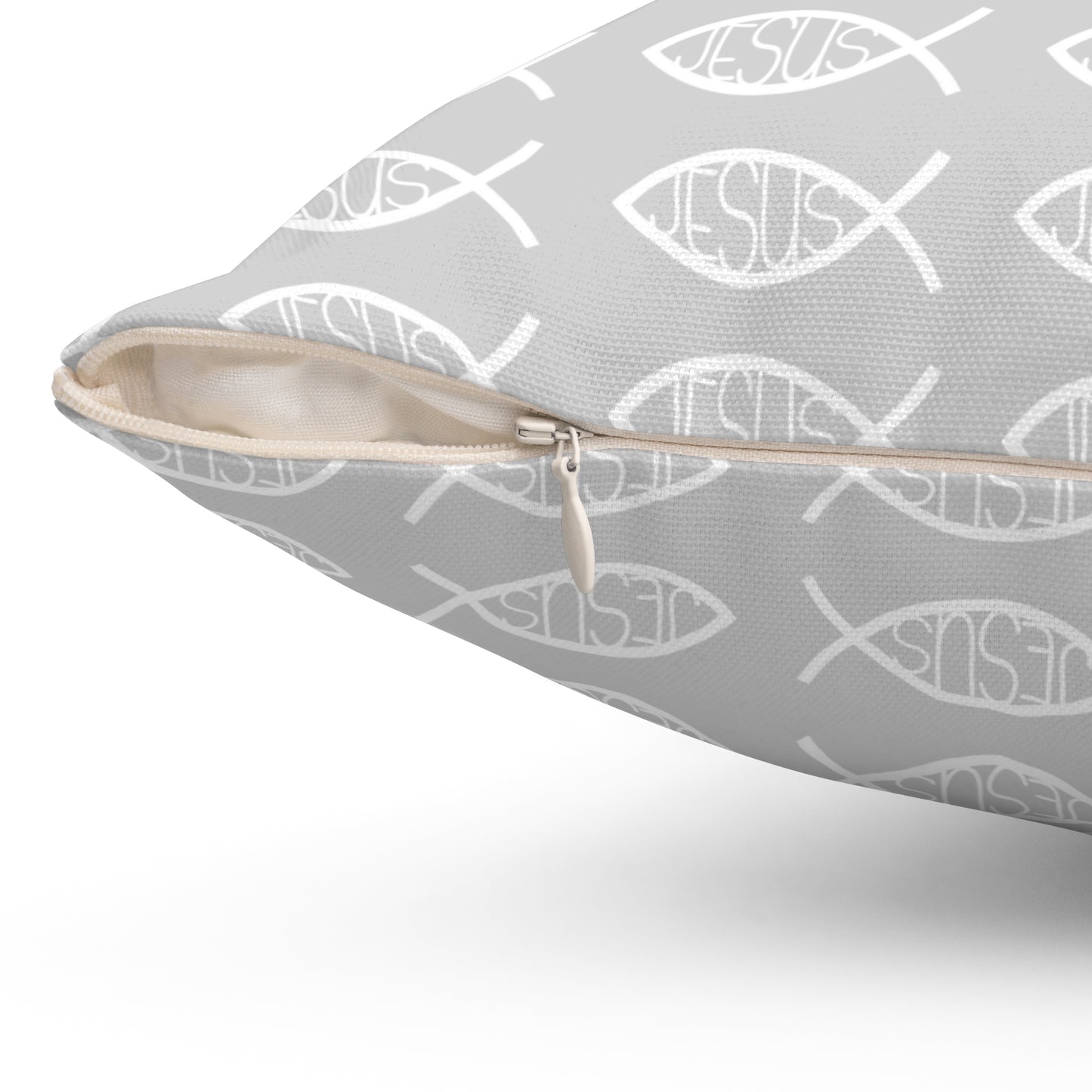 Decorative Throw Pillow - Grey and White Jesus Fish Matching Design
