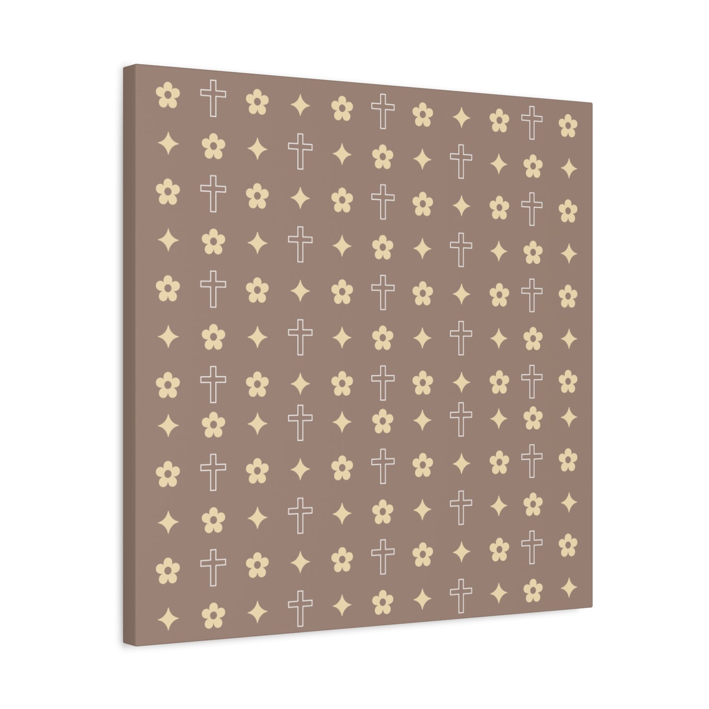 Wall Art Canvas - Mocha Cream Daisy Cross Print