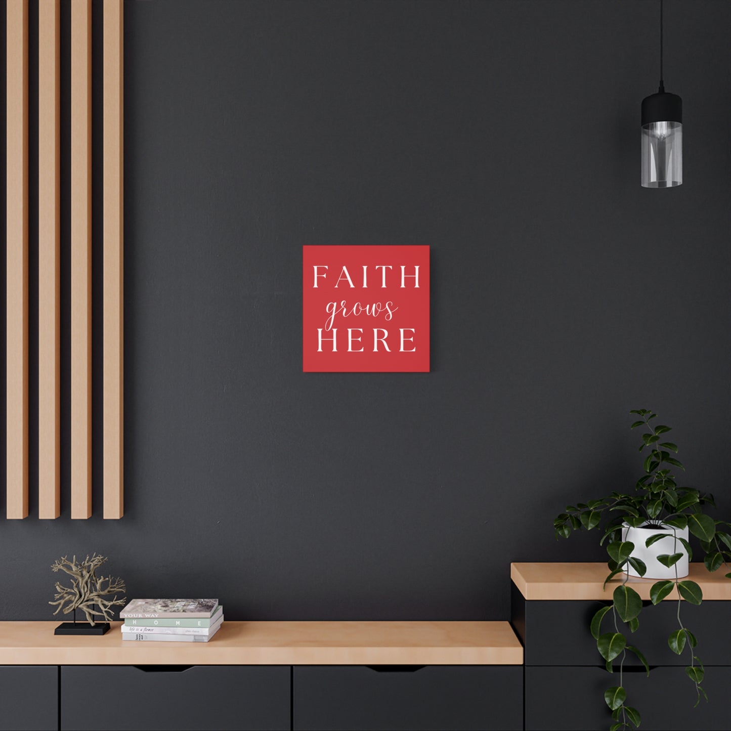 Red and White Wall Art Canvas - Faith Grows Here