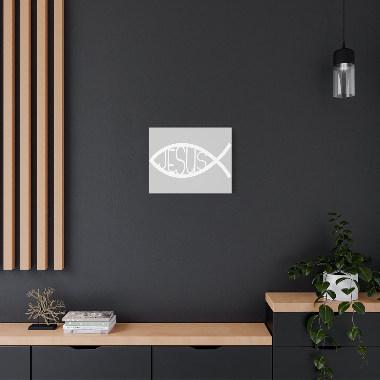 Grey and WhiteJesus Fish - Wall Art Canvas