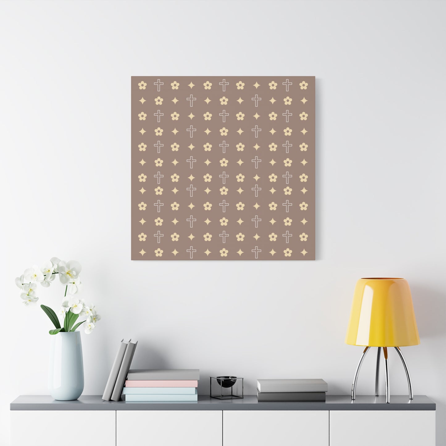 Wall Art Canvas - Mocha Cream Daisy Cross Print