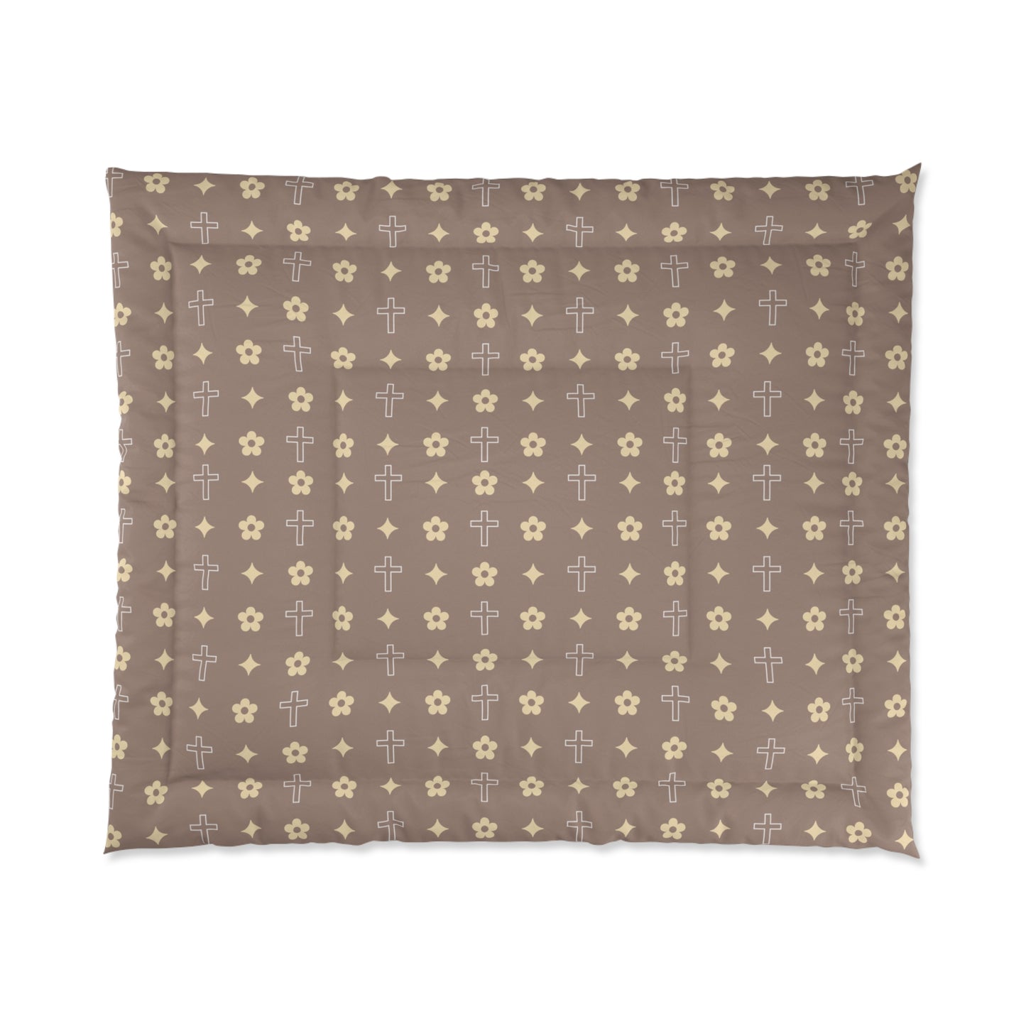 Mocha Cream Daisy Cross Print Comforter