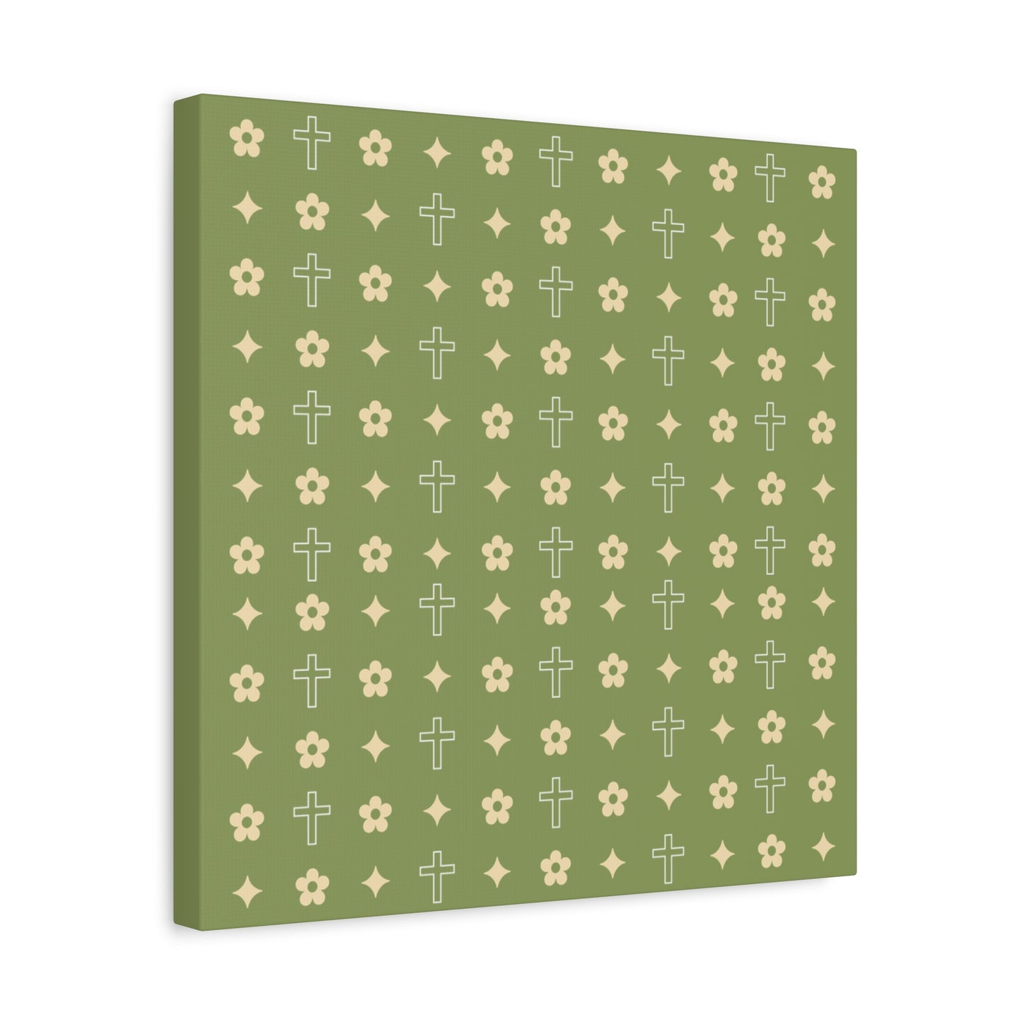 Wall Art Canvas - Army Green Daisy Cross Print