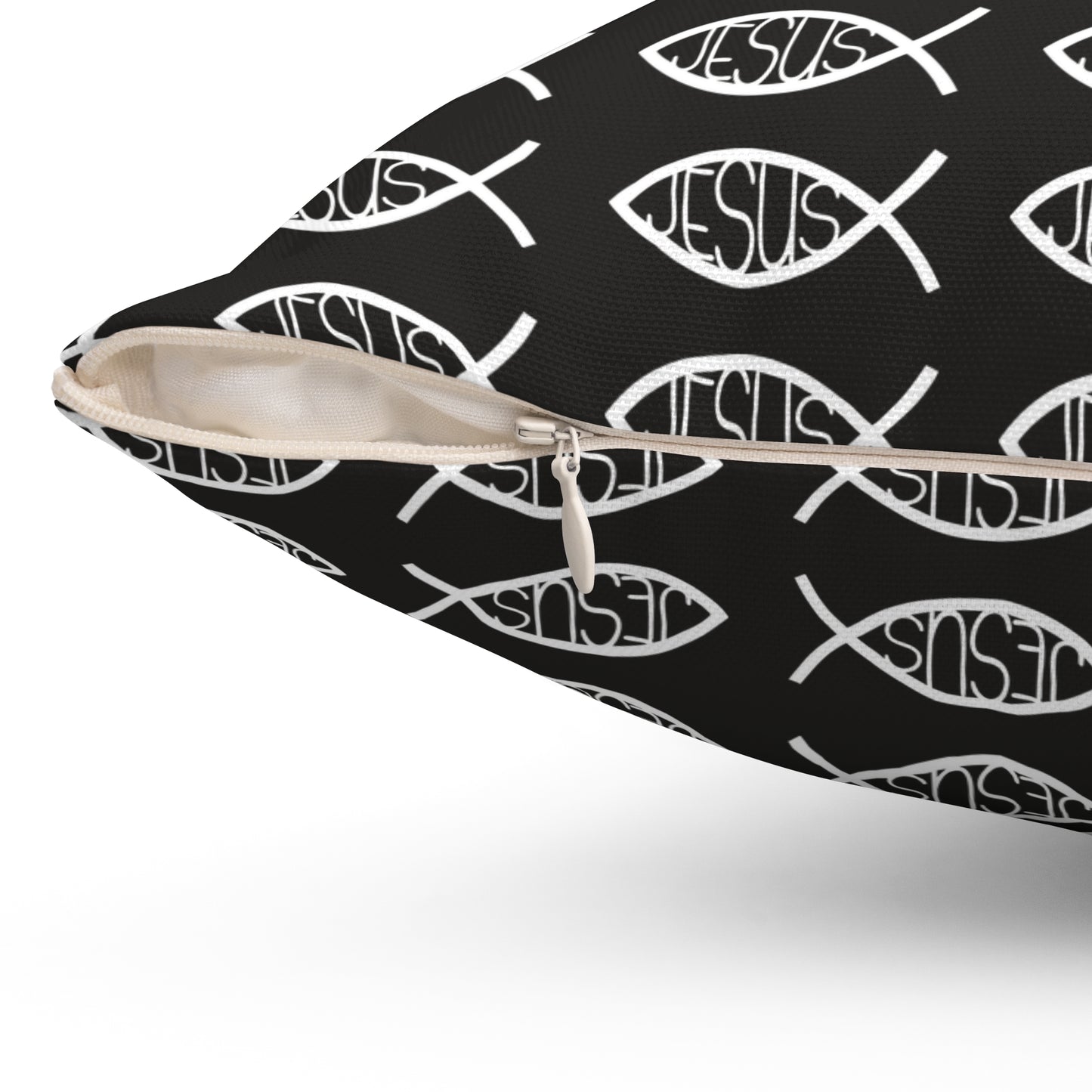 Decorative Throw Pillow - Black and White Jesus Fish Matching Design