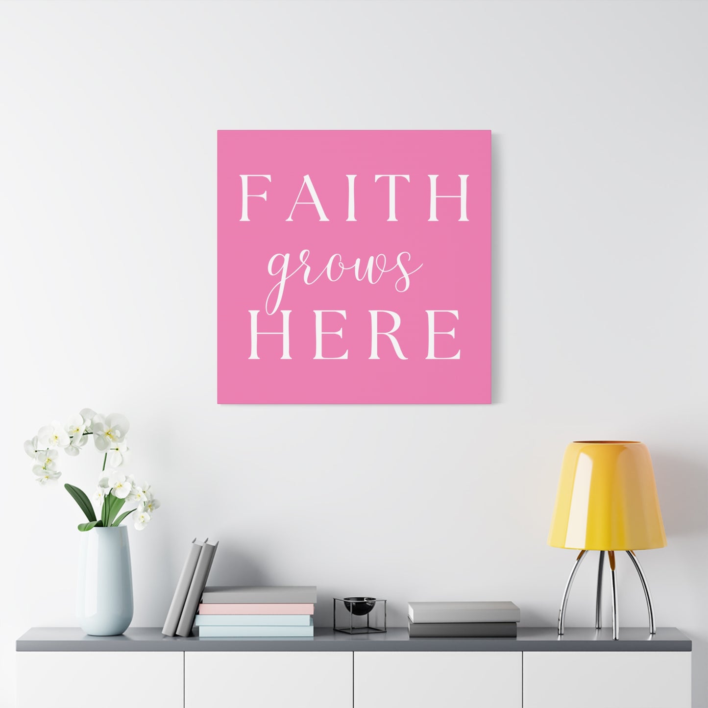 Pink and White Wall Art Canvas - Faith Grows Here
