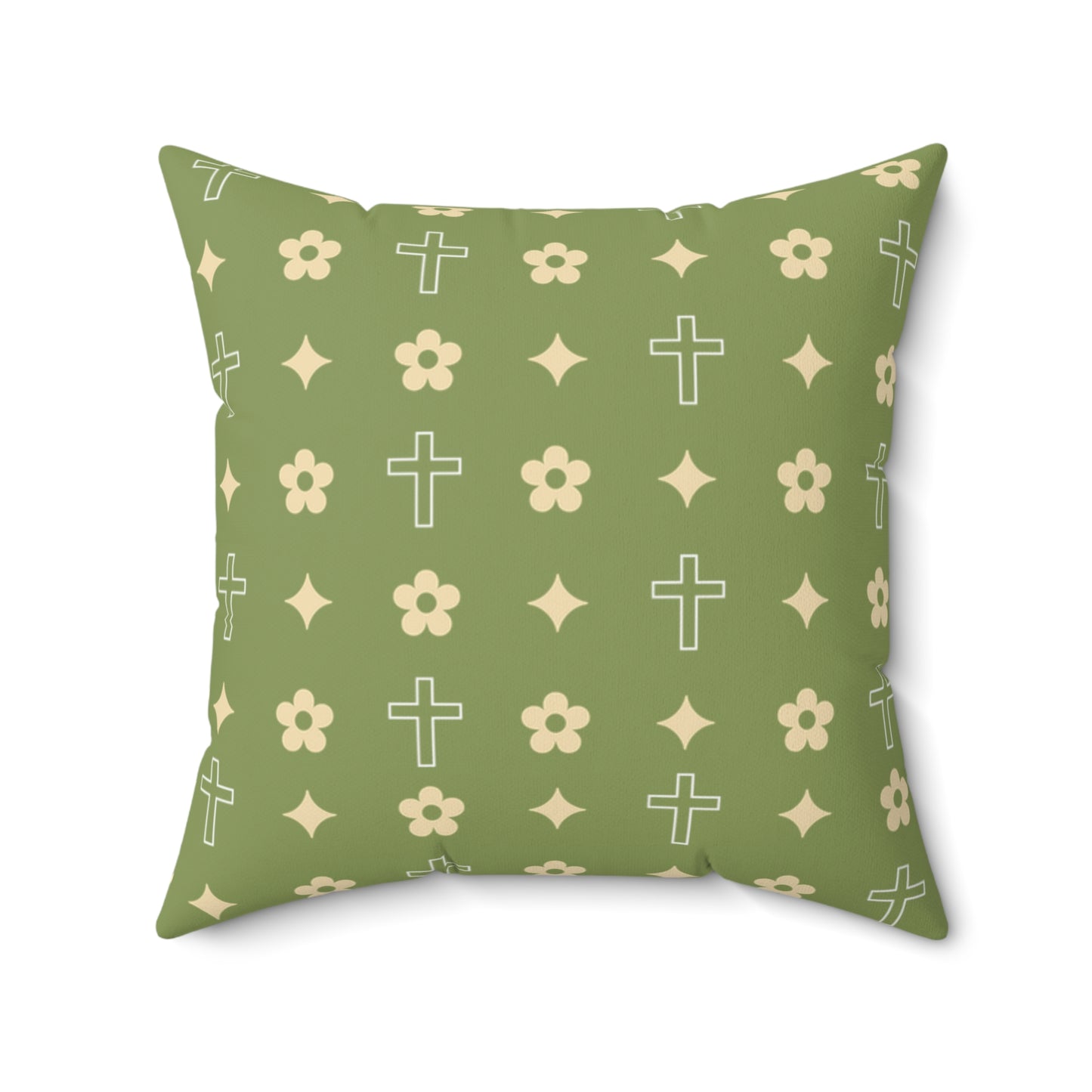 Decorative Throw Pillow - Army Green Daisy Cross Print