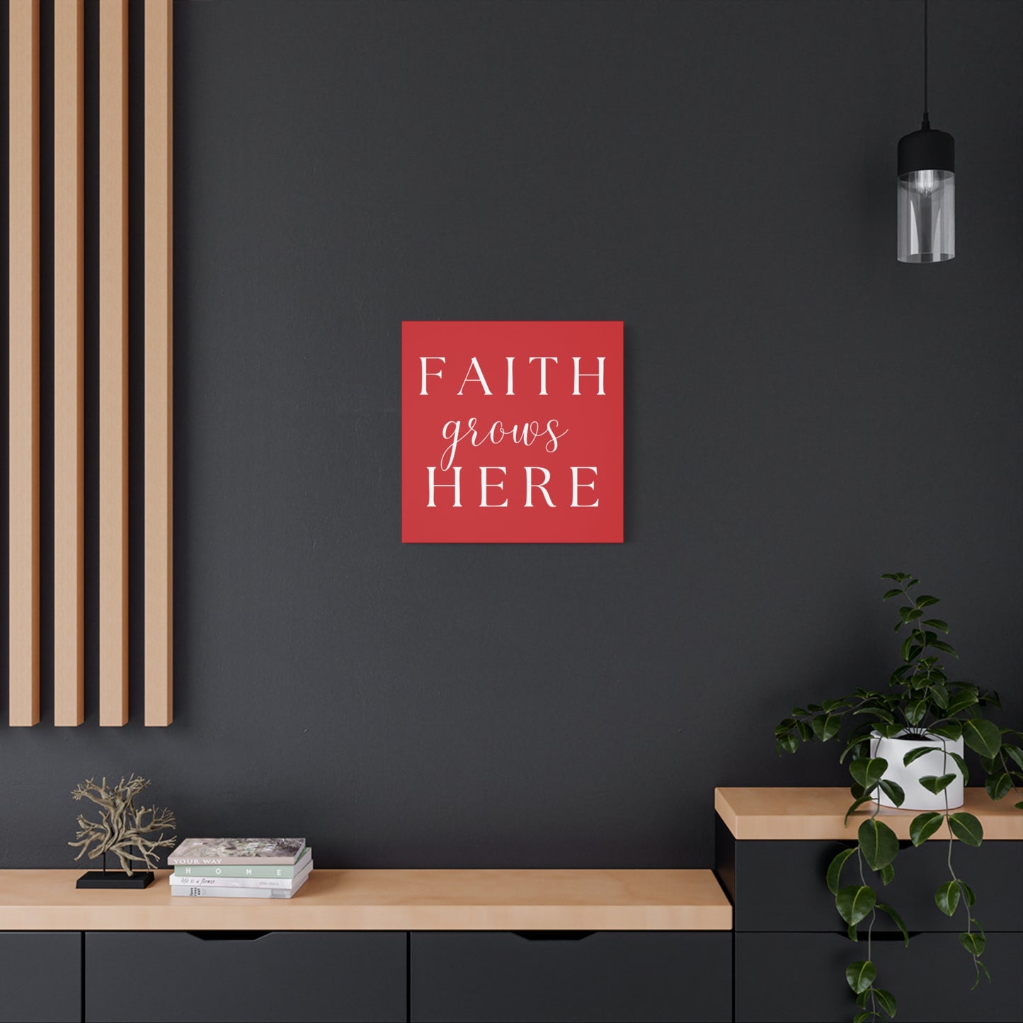 Red and White Wall Art Canvas - Faith Grows Here