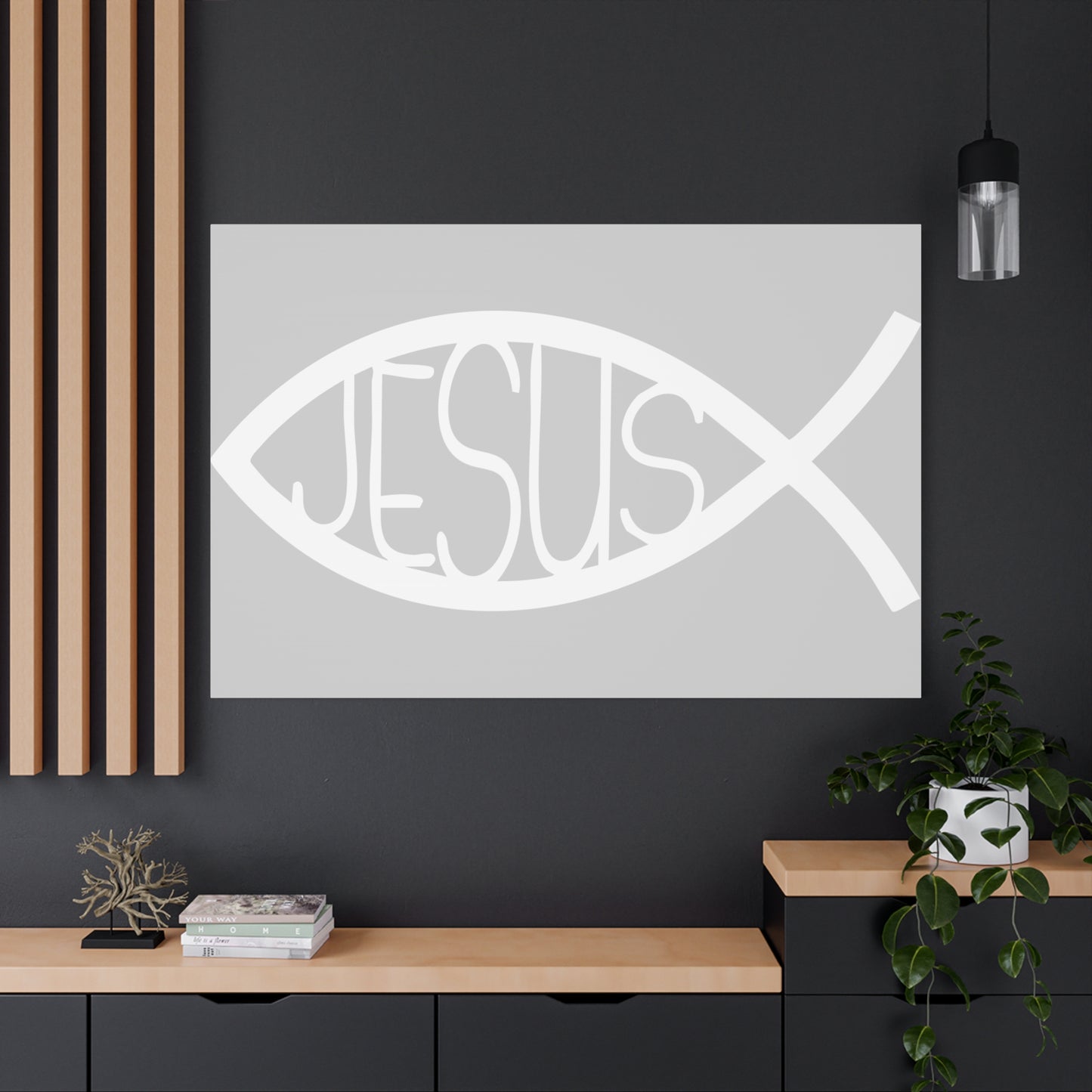 Grey and WhiteJesus Fish - Wall Art Canvas
