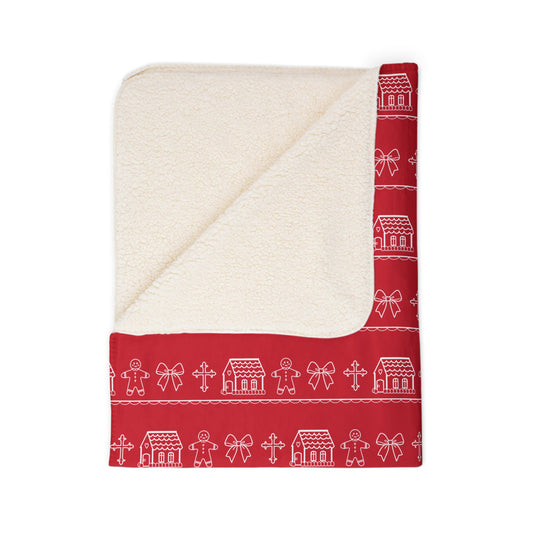 Dark Red Sherpa Blanket Christmas Gingerbread Christian
