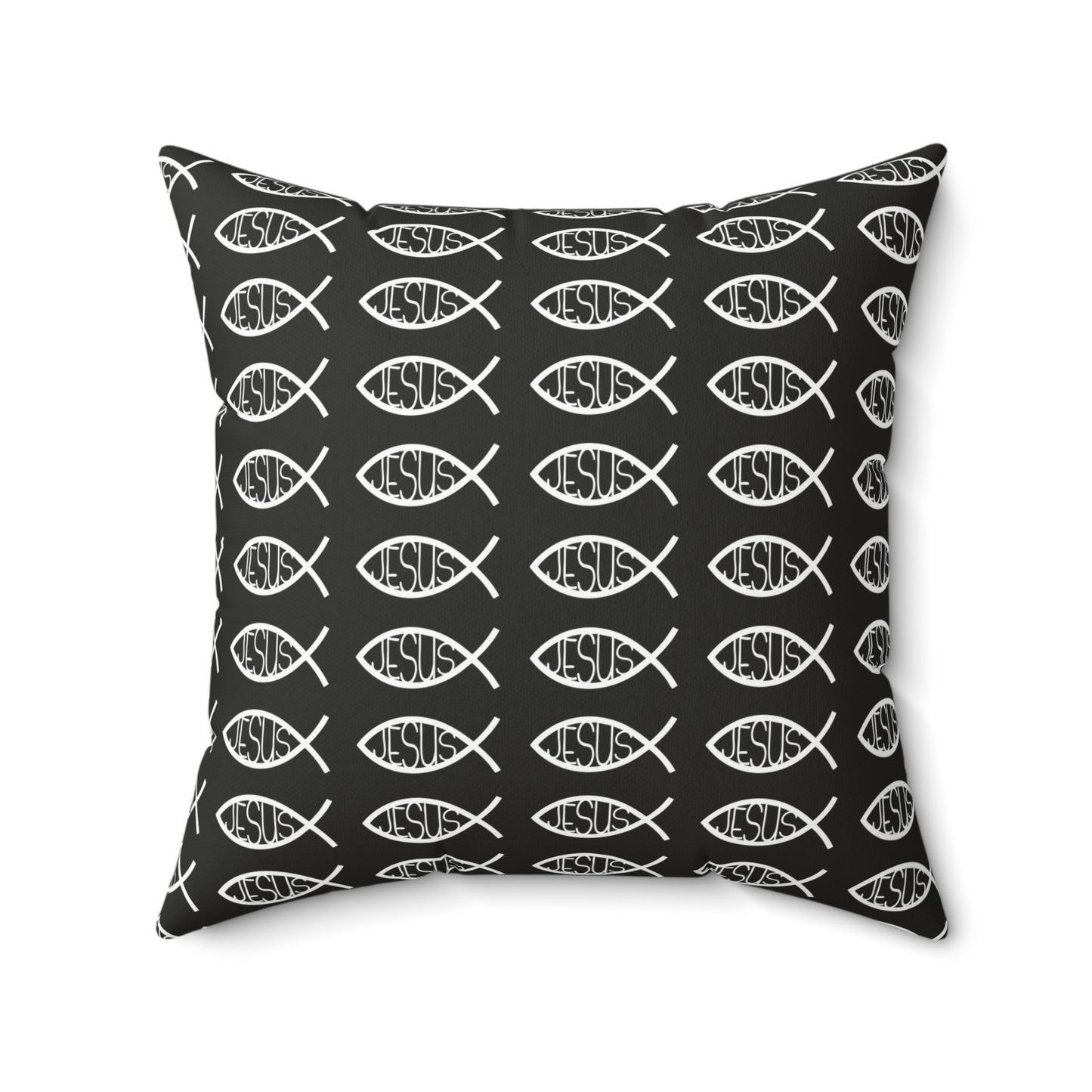 Decorative Throw Pillow - Black and White Jesus Fish Matching Design