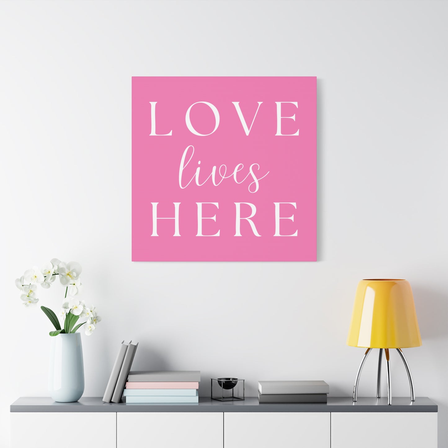 Pink and White Wall Art Canvas - Love Lives Here