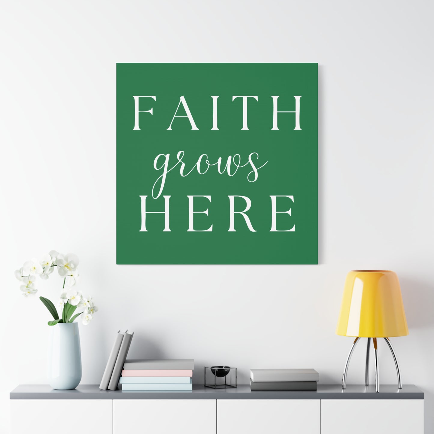 Dark Green and White Wall Art Canvas - Faith Grows Here