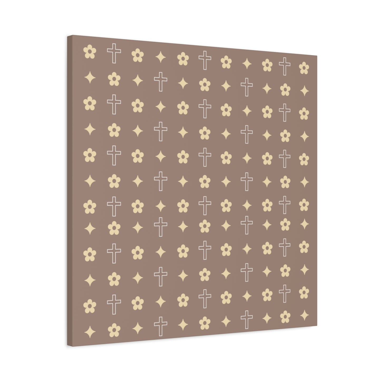 Wall Art Canvas - Mocha Cream Daisy Cross Print