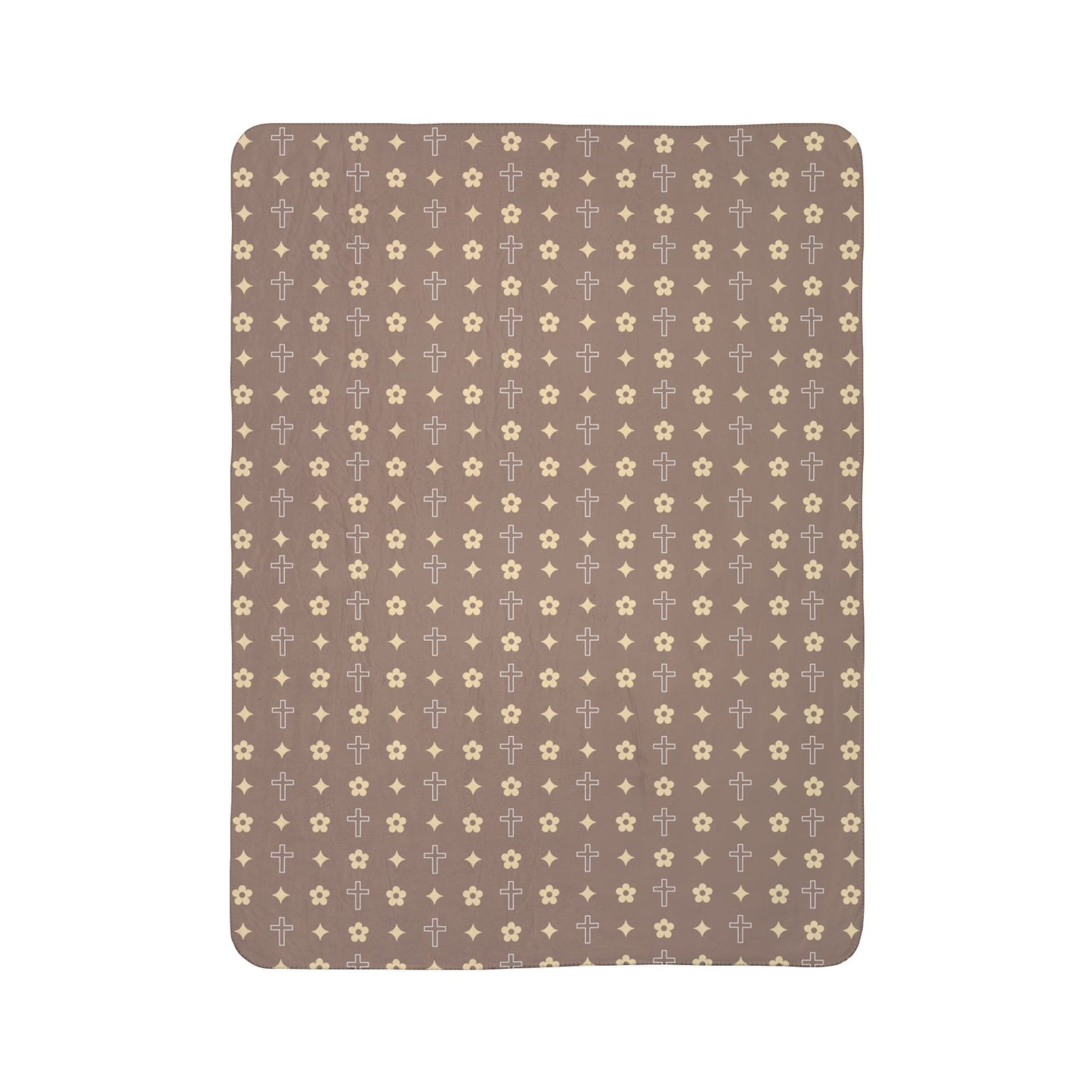 Cozy Fleece Sherpa Blanket - Mocha Cream Daisy Print