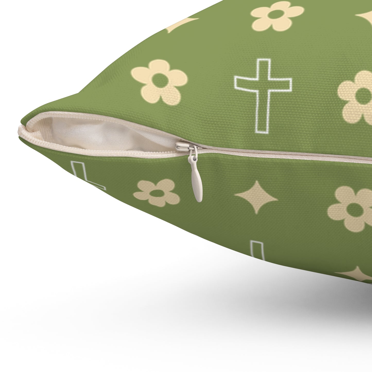 Decorative Throw Pillow - Army Green Daisy Cross Print