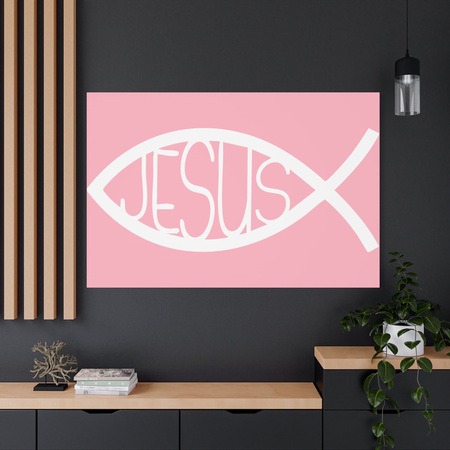 Pink Jesus Fish - Wall Art Canvas