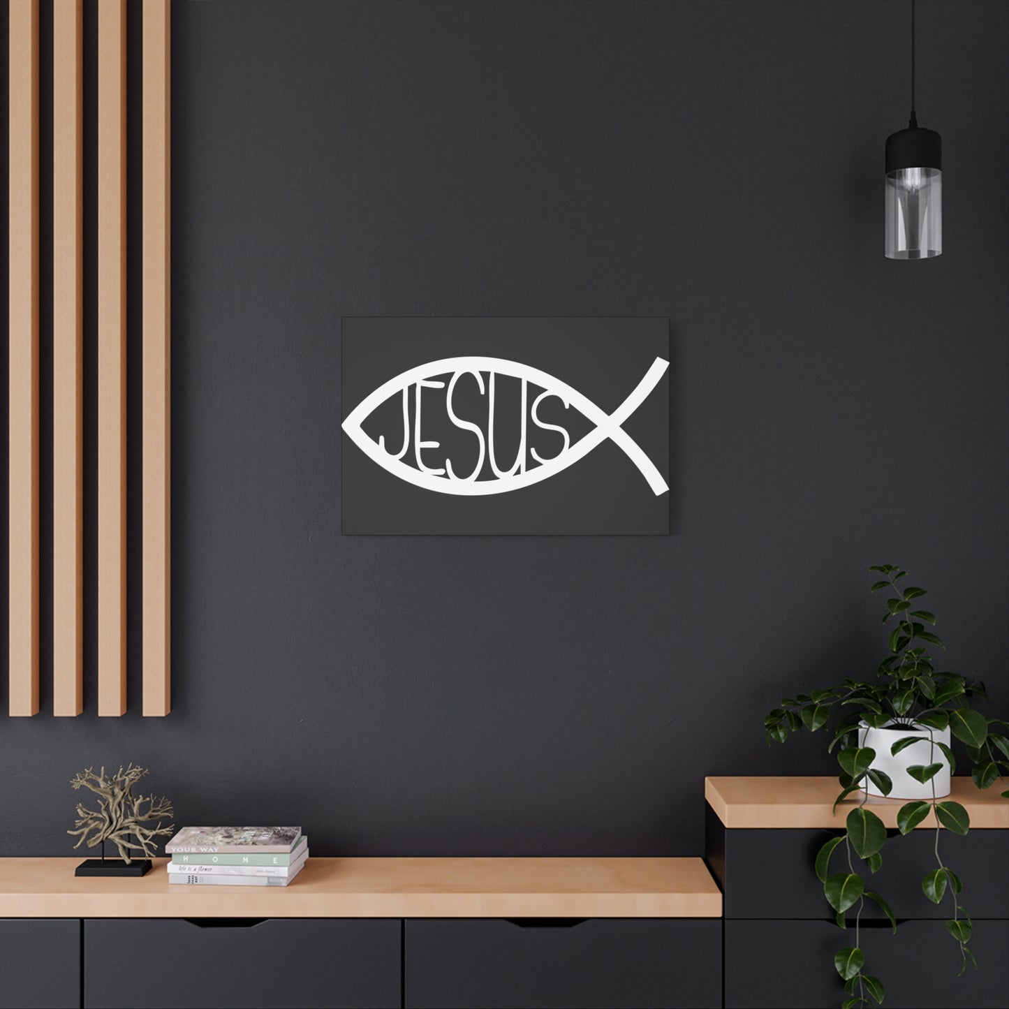 Black and White Jesus Fish - Wall Art Canvas