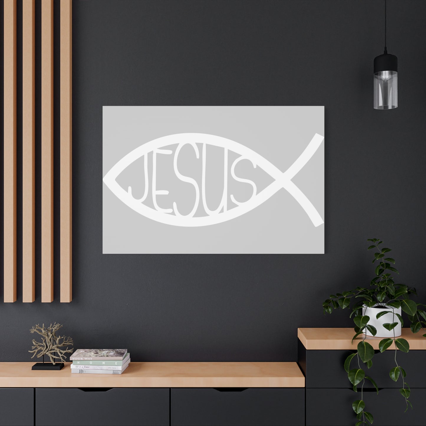 Grey and WhiteJesus Fish - Wall Art Canvas