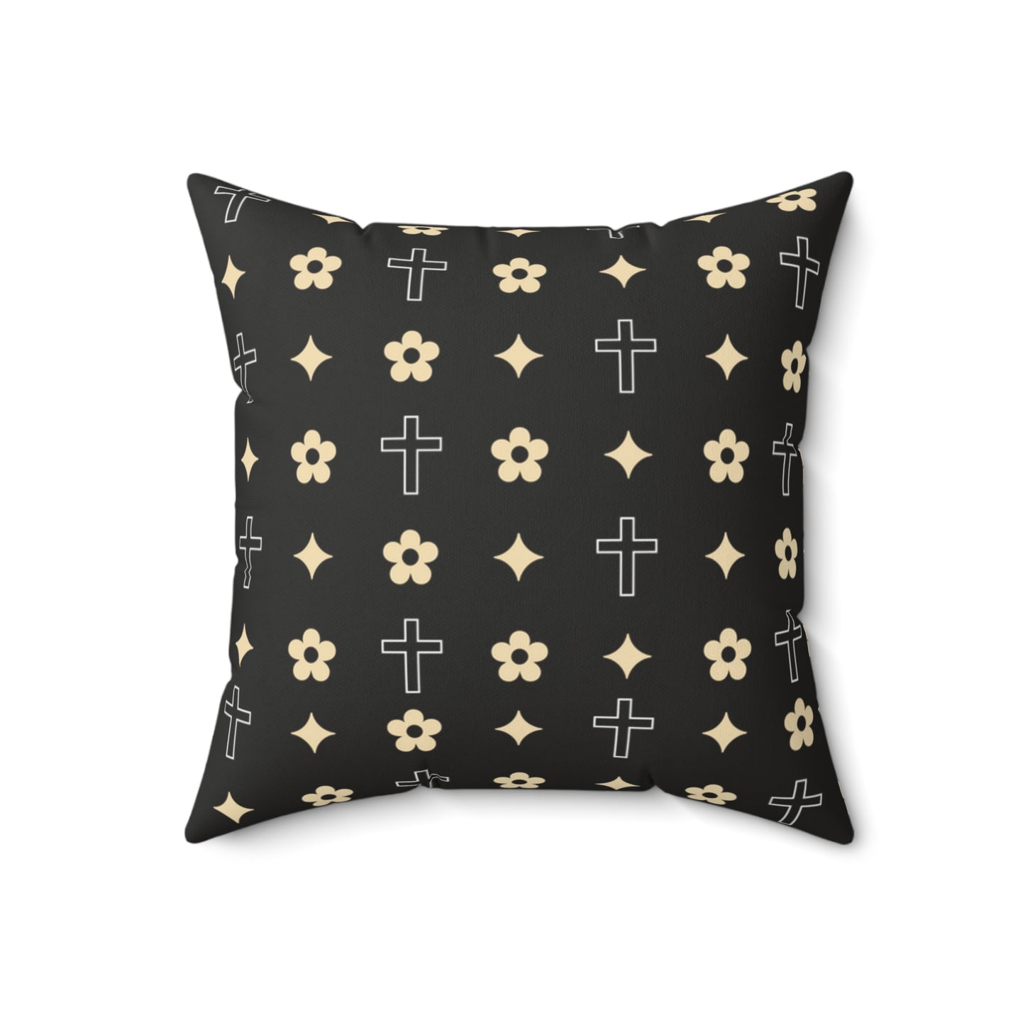 Decorative Throw Pillow - Black and White Daisy Cross Print