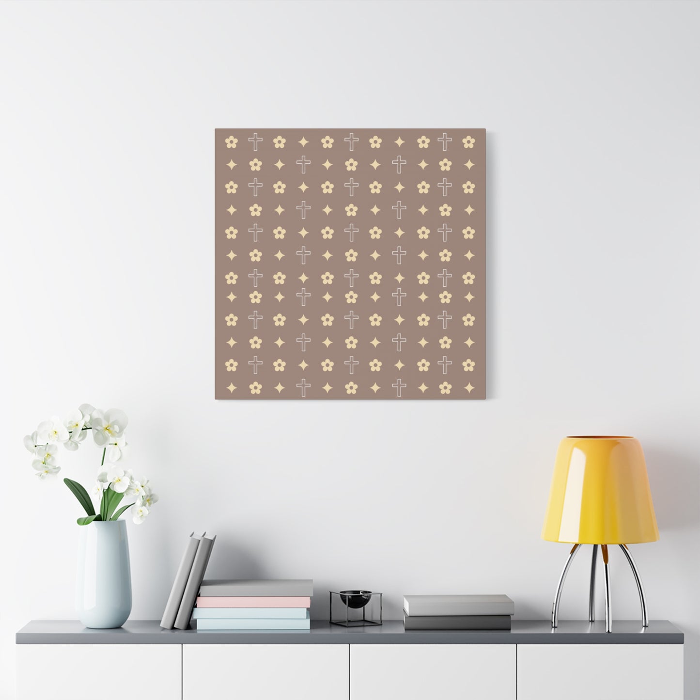 Wall Art Canvas - Mocha Cream Daisy Cross Print
