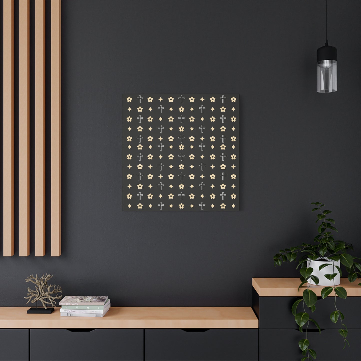 Wall Art Canvas - Black and White Daisy Cross Print