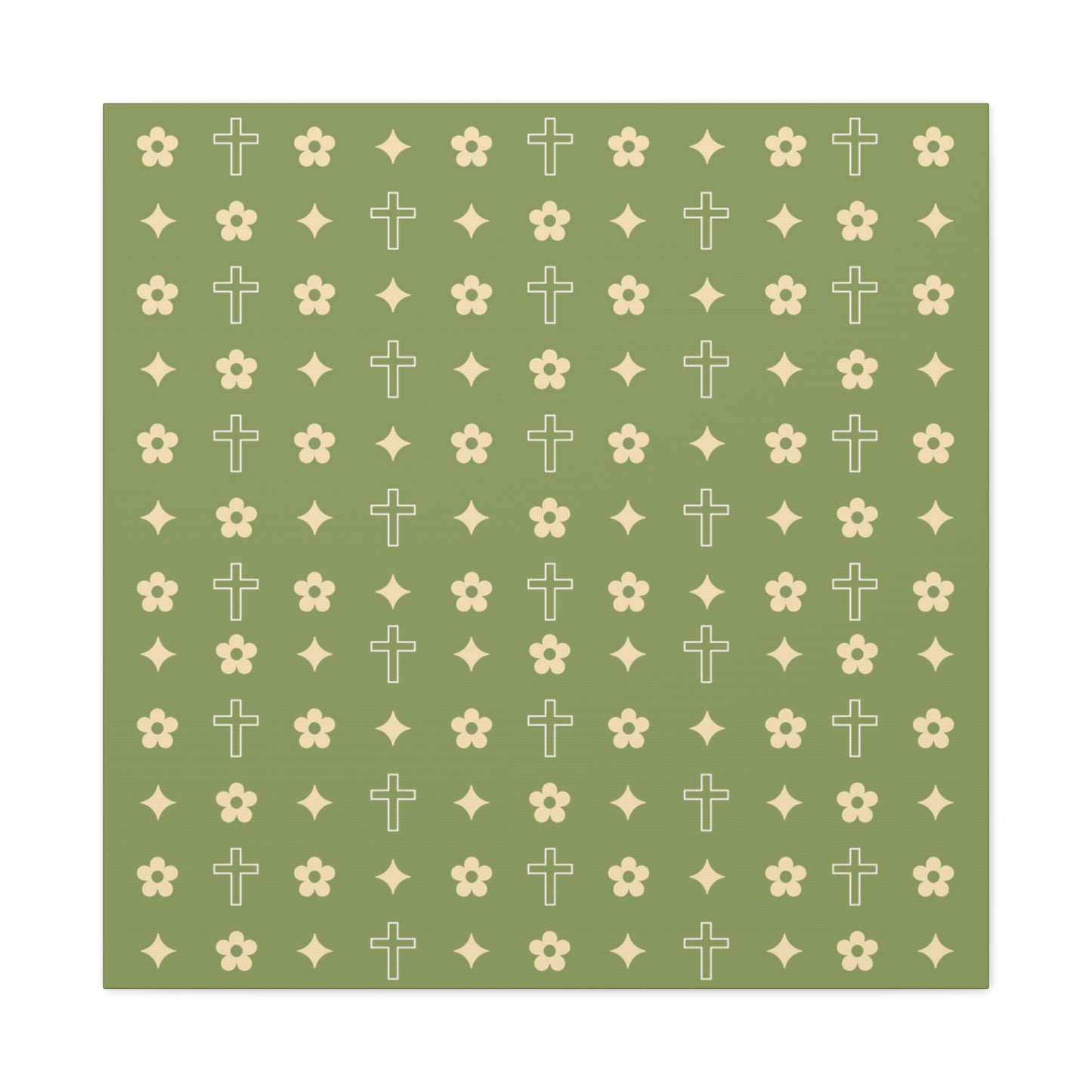 Wall Art Canvas - Army Green Daisy Cross Print