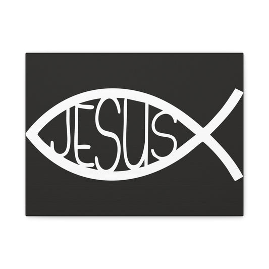 Black and White Jesus Fish - Wall Art Canvas