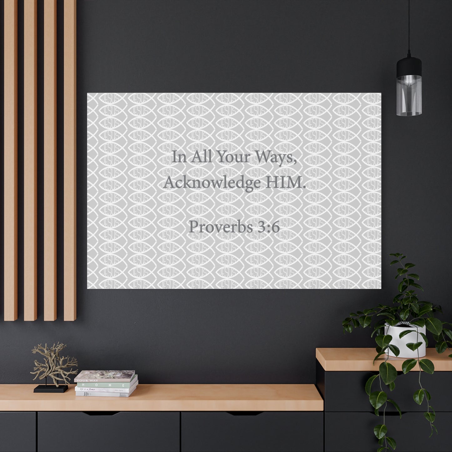 Grey and White Jesus Fish "Acknowledge Him" - Wall Art Canvas