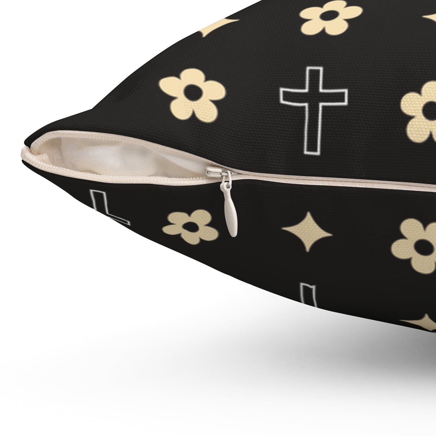 Decorative Throw Pillow - Black and White Daisy Cross Print