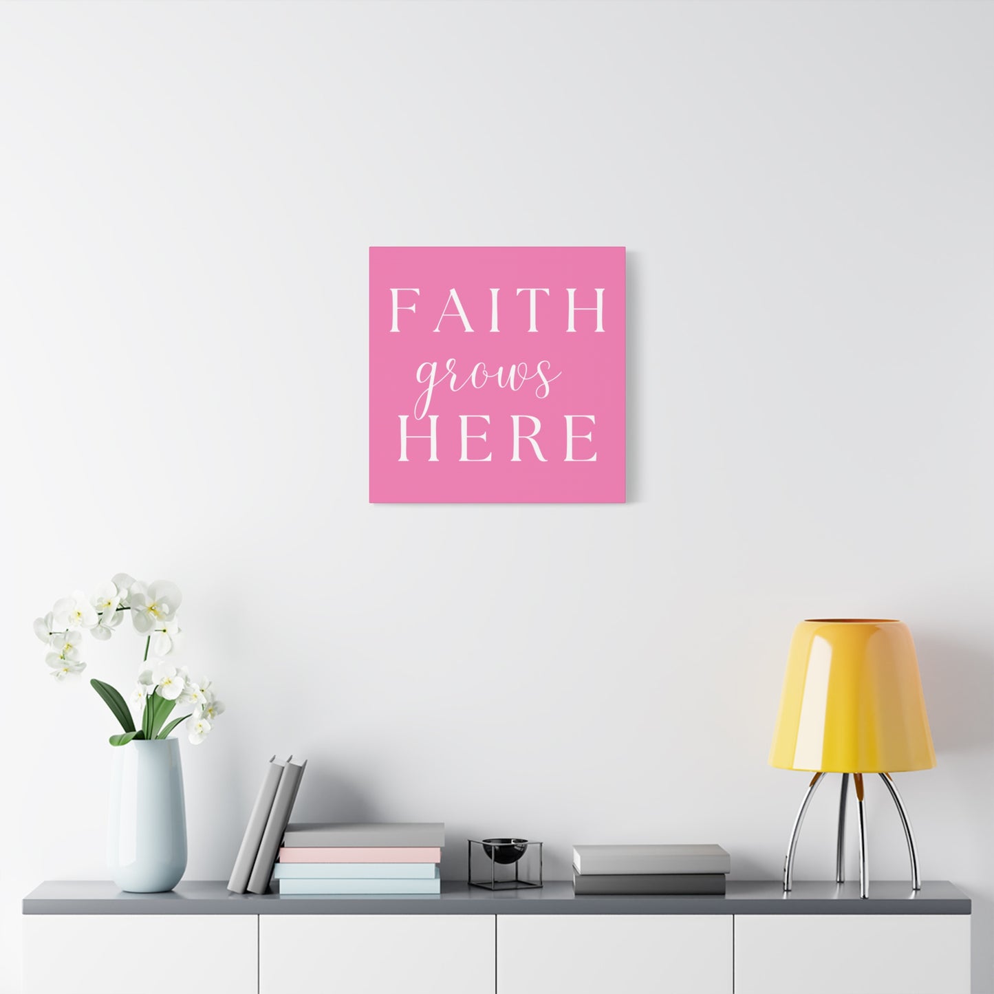 Pink and White Wall Art Canvas - Faith Grows Here