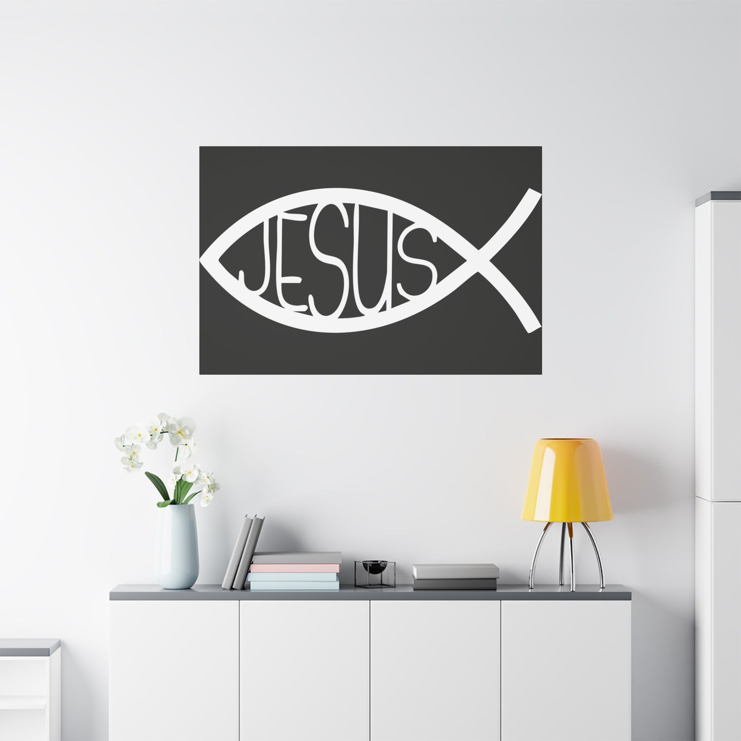 Black and White Jesus Fish - Wall Art Canvas