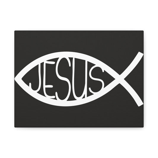 Black and White Jesus Fish - Wall Art Canvas