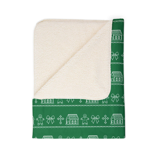 Dark Green Sherpa Blanket Christmas Gingerbread Christian