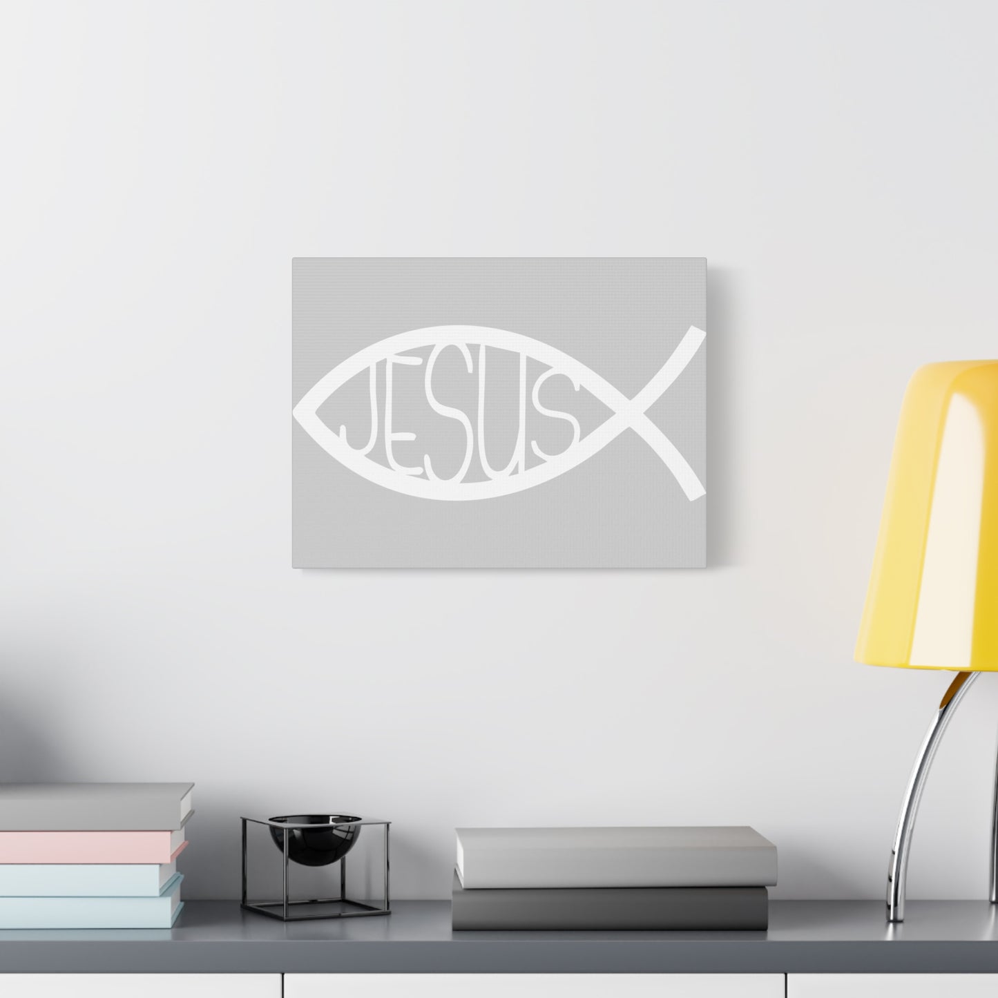 Grey and WhiteJesus Fish - Wall Art Canvas