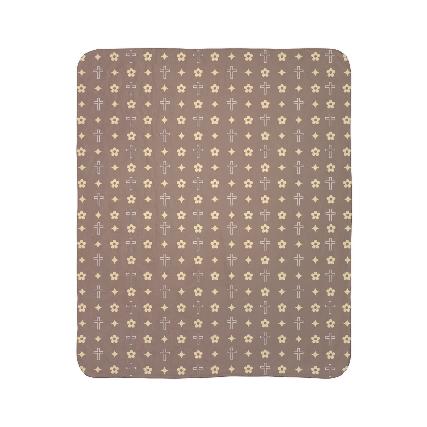 Cozy Fleece Sherpa Blanket - Mocha Cream Daisy Print
