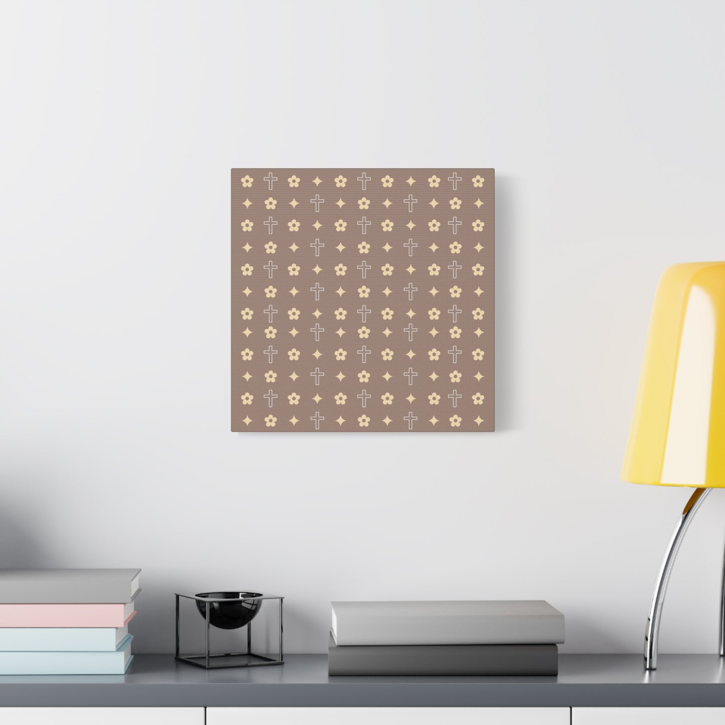 Wall Art Canvas - Mocha Cream Daisy Cross Print