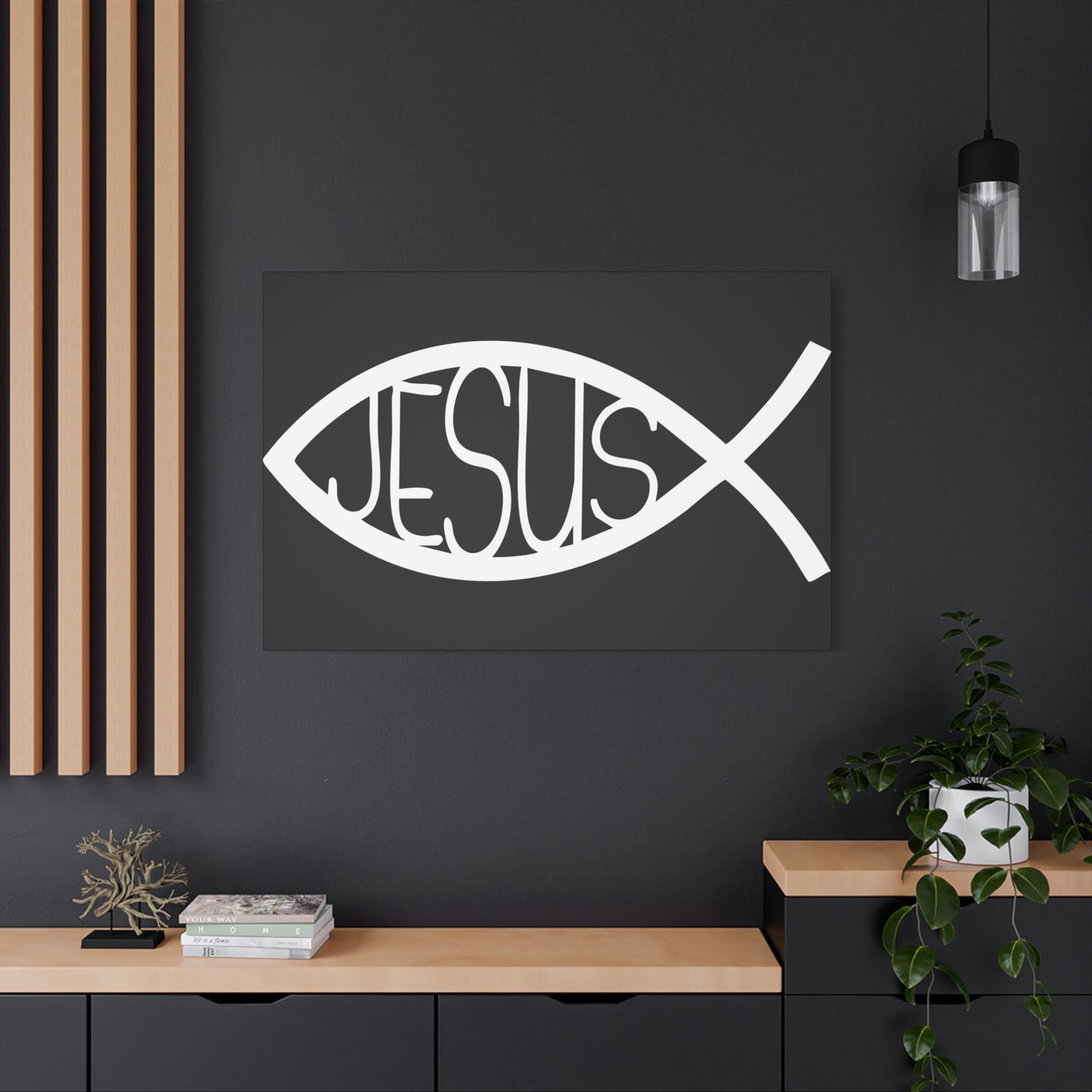 Black and White Jesus Fish - Wall Art Canvas