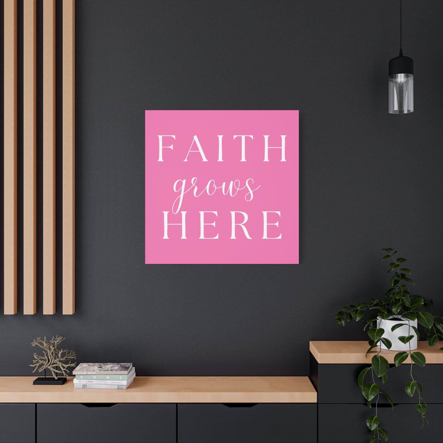 Pink and White Wall Art Canvas - Faith Grows Here